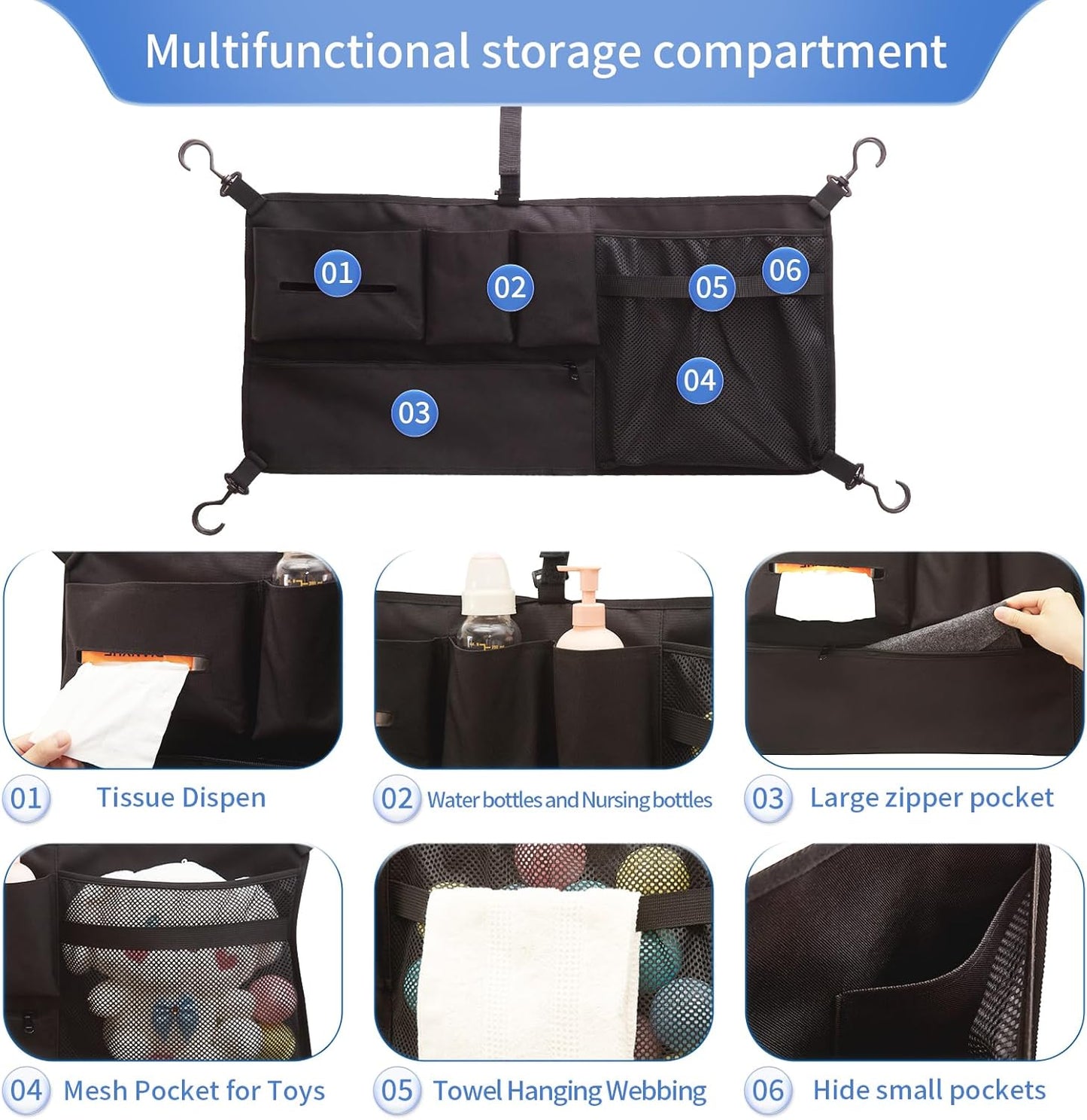 Stroller Wagon Cargo Net for WONDERFOLD Wagon Accessories (Compatible with All W-Series Models), Foldable Mesh Cargo Nets Organizer Bag with Sorting Pockets for Large Storage Space