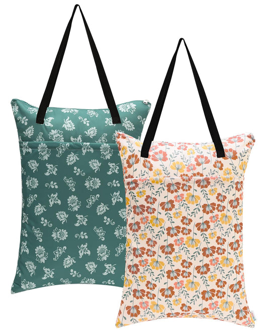 ALVABABY 2 Pack Large Wet Dry Bag Waterproof Hanging Cloth Diaper with Double Zippered Pockets 25x18 inches 2HL03