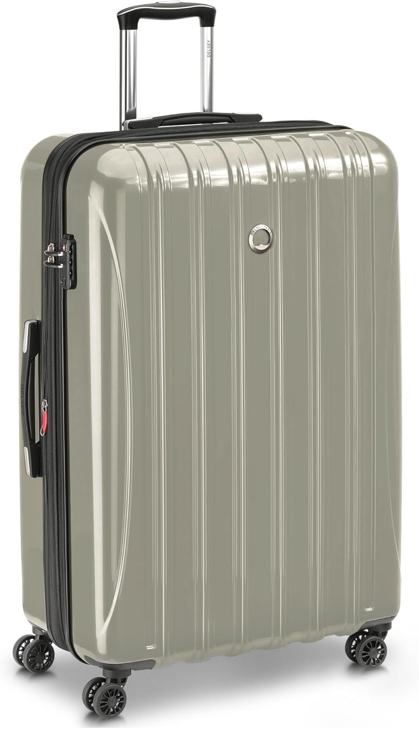 DELSEY PARIS Helium Aero Hardside Expandable Luggage with Spinner Wheels, Latte, Checked-Large 28 Inch