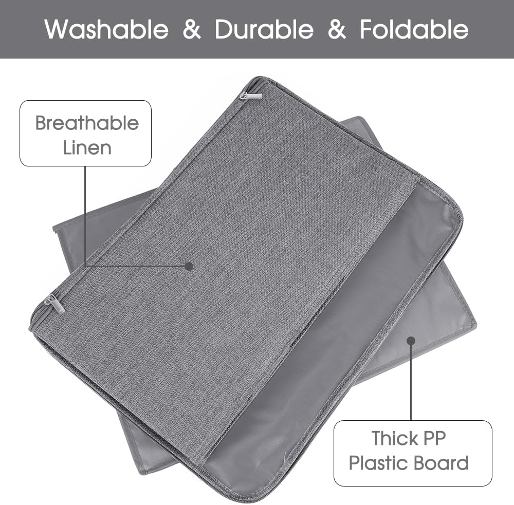 ANMINY 3PCS Storage Bins with Zipper Lids 51.9 Qt Lidded Fabric Storage Boxes Baskets Cubes with Handles Collapsible Washable Cotton Linen Closet Shelf Clothes Organizer - Gray, Extra Large
