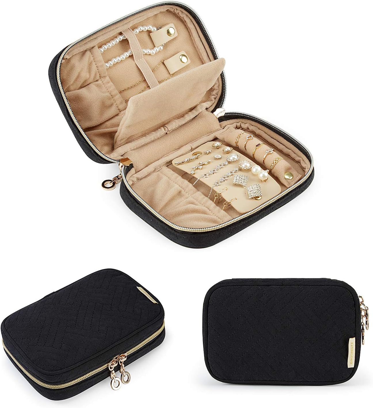 BAGSMART Travel Jewelry Organizer Case Small Jewelry Roll for Journey-Rings, Necklaces, Earrings, Bracelets, Black