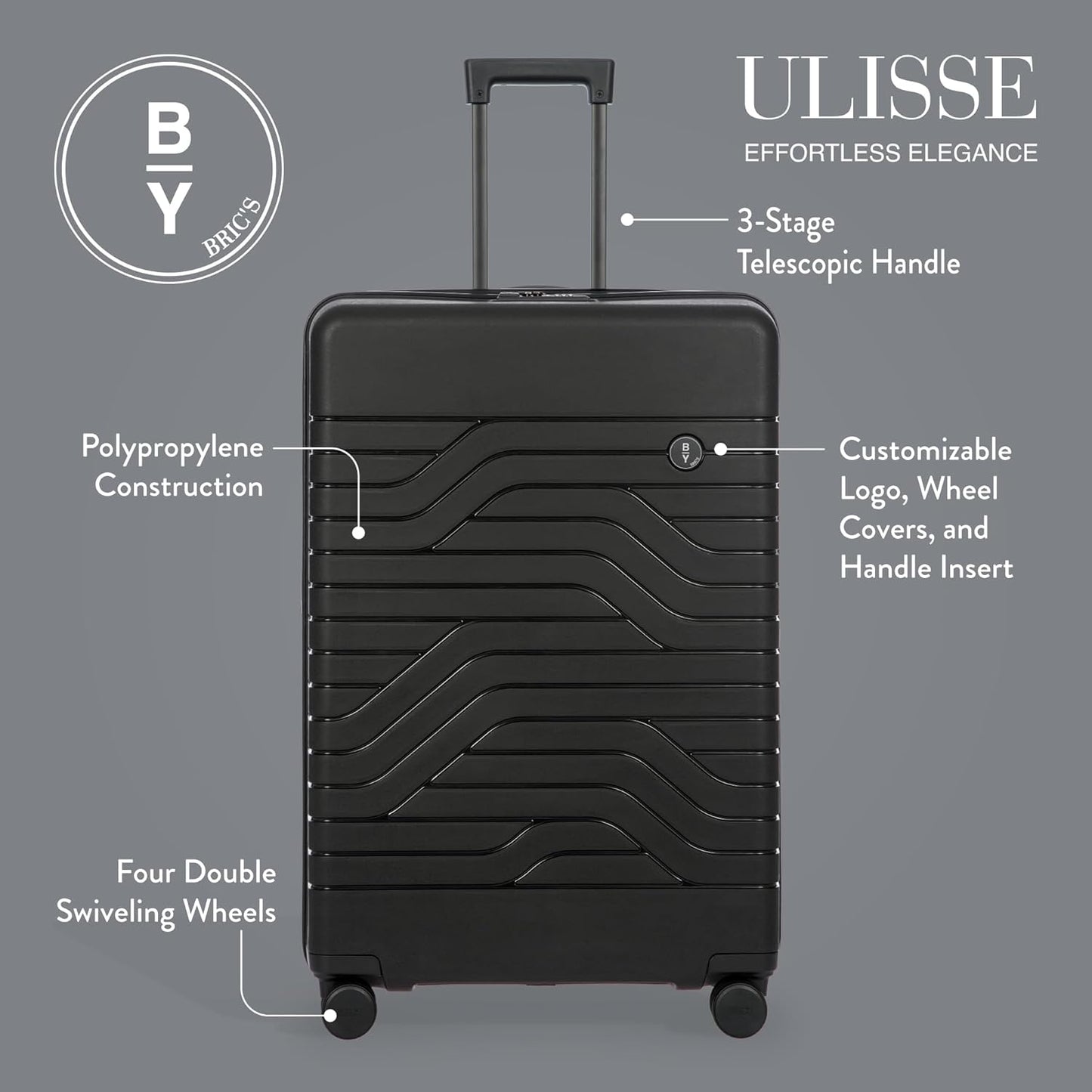 Bric's B|Y Ulisse Spinner Suitcase, Expandable Hard Shell Luggage with TSA Lock and Smooth 360° Wheels 28" – Black