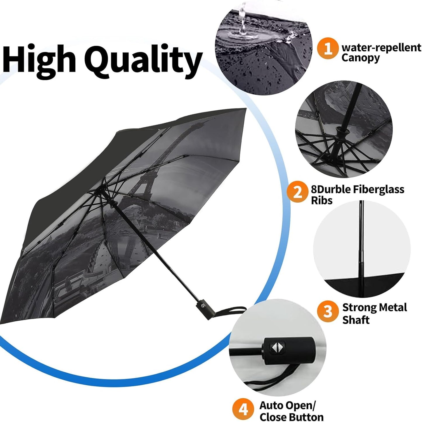 LLanxiry Compact Travel Umbrella, Mini Windproof Umbrellas for Rain & Sun, Small Lightweight Outdoor UV Umbrella, Portable Folding Umbrellas for Travel