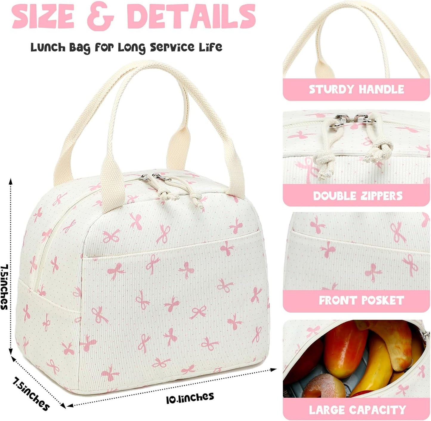 Bluboon Lunch Bag for Women Men Cute Corduroy Lunch Tote Bags Reusable Insulated Lunch Box Large Capacity Reusable Insulated Cooler for Work Picnic or Travel