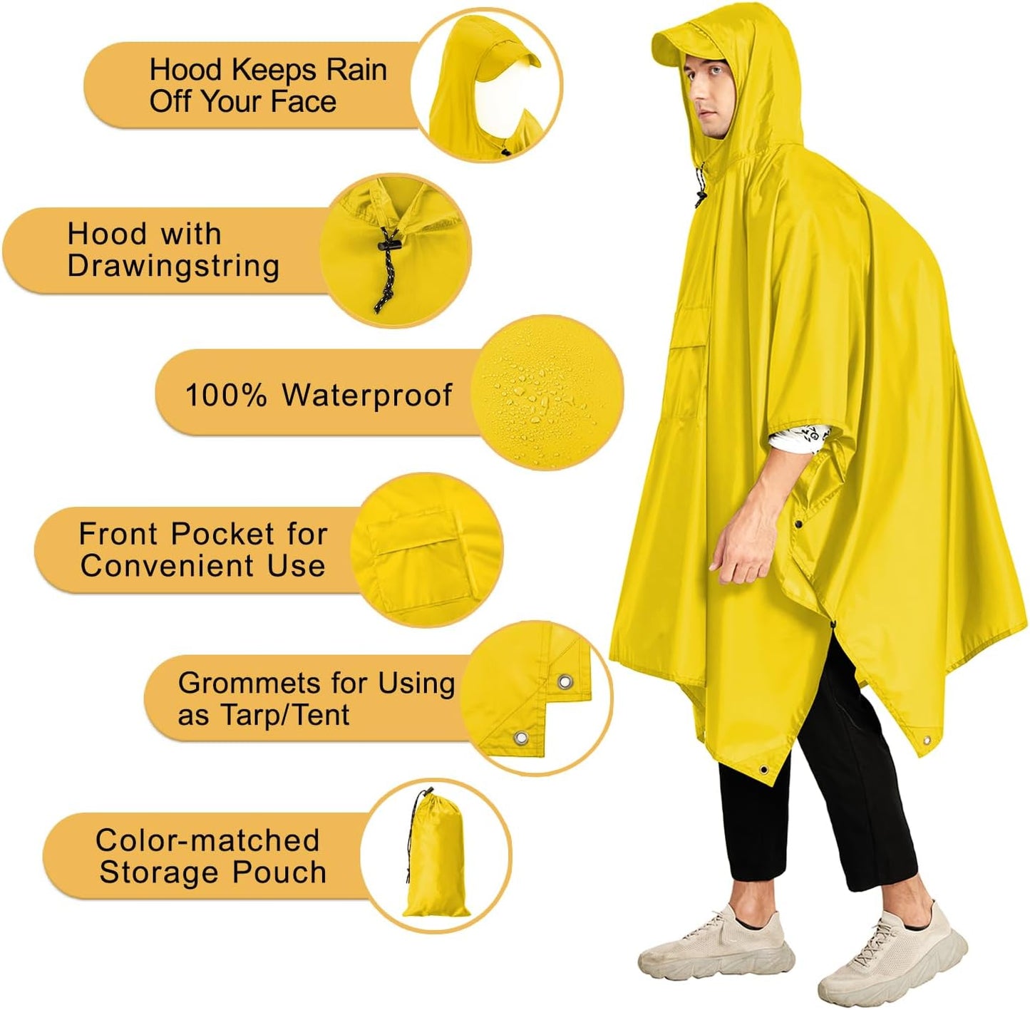 salamra Hooded Rain Poncho Waterproof Raincoat Jacket for Men/Women/Adults with Pocket