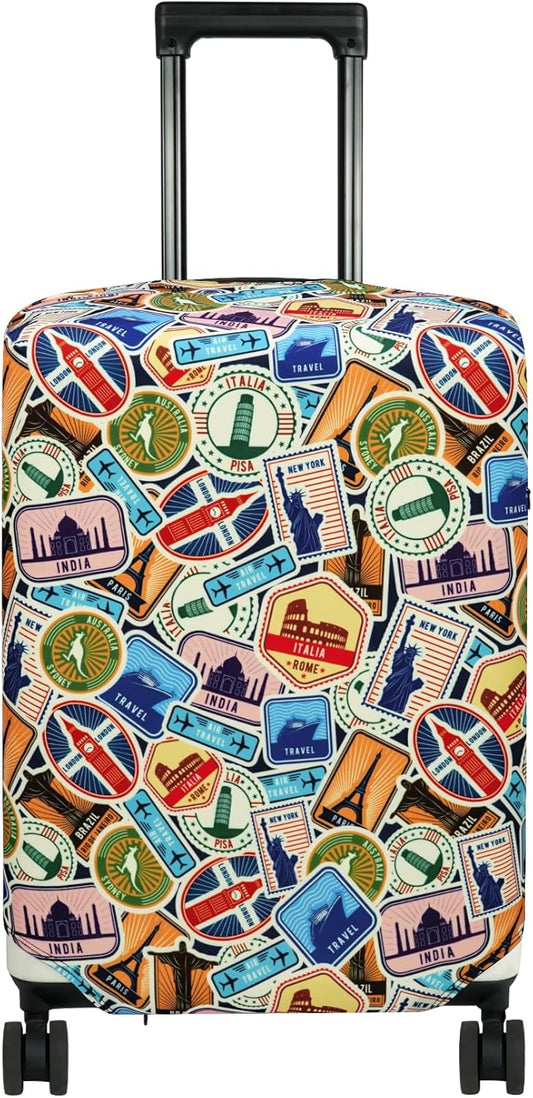 HYPER VENTURE Washable Luggage Cover - Fashion Suitcase Protector Fits 18-22 Inch Luggage (World Voyage, S)