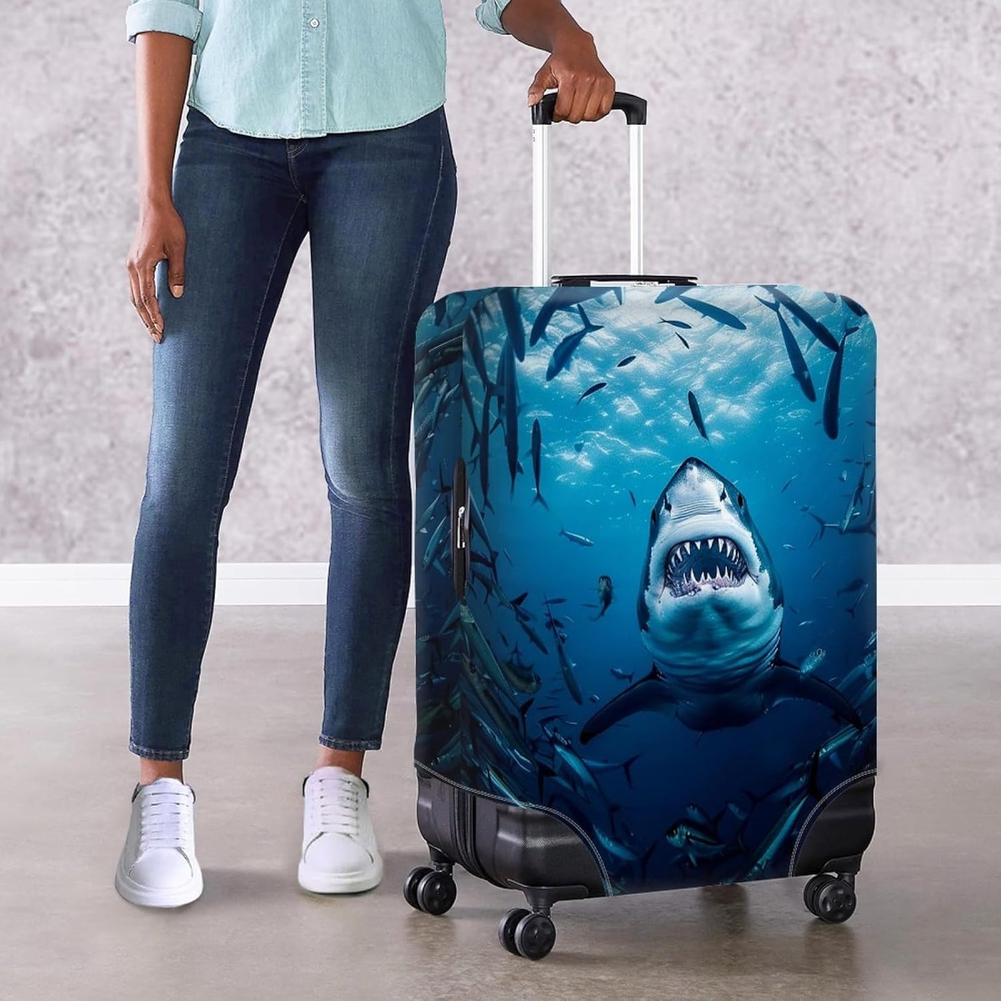 Seadworld Shark Luggage Cover 26-29 Inch High Elastic Thickened Travel Suitcase Covers Blue