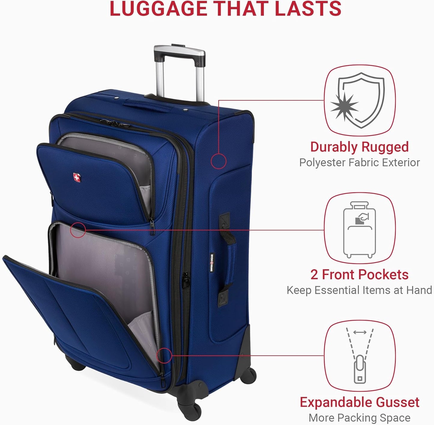 SwissGear Sion Softside Expandable Luggage, Blue, 3-Piece Set (21/25/29)