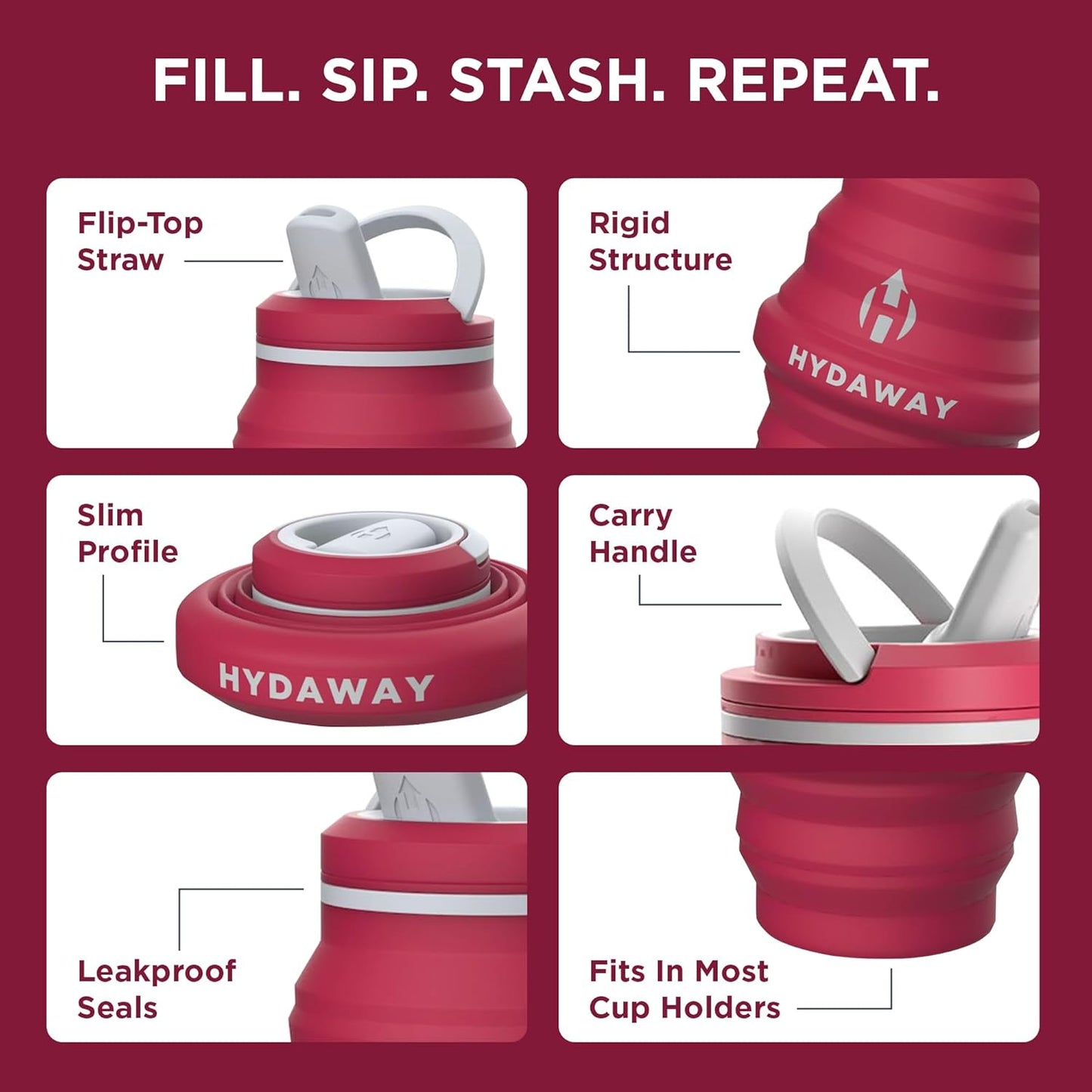 HYDAWAY 17oz Collapsible Water Bottle - BPA-Free, Leakproof, Lightweight, and Space-Saving - Perfect for Travel, Hiking, and Everyday Hydration