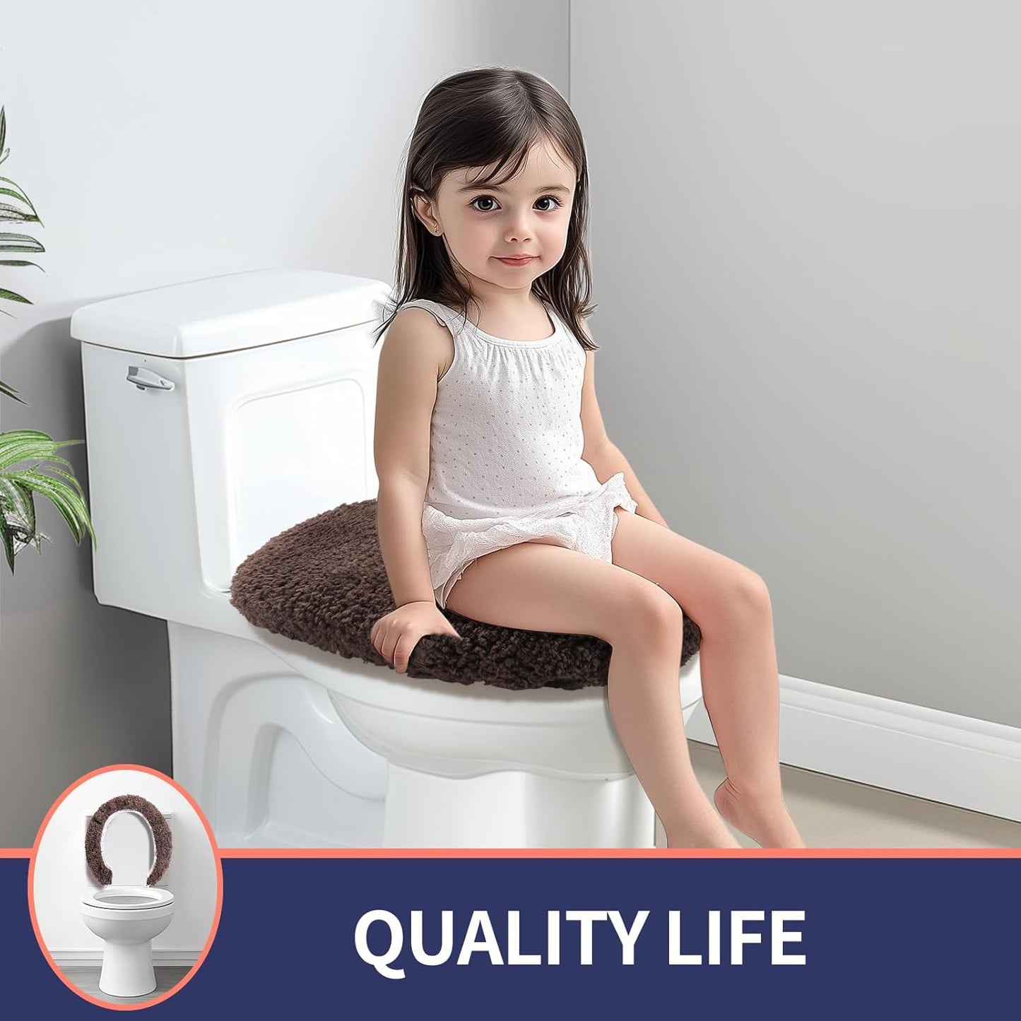 Microfiber Elongated Toilet Seat Cover 19.5"x 15" Machine Washable Solid Toilet Lid Cover Adjustable Rubber Backing Fits Most 18-19.5" L x 14-16" W Elongated Toilet Seat