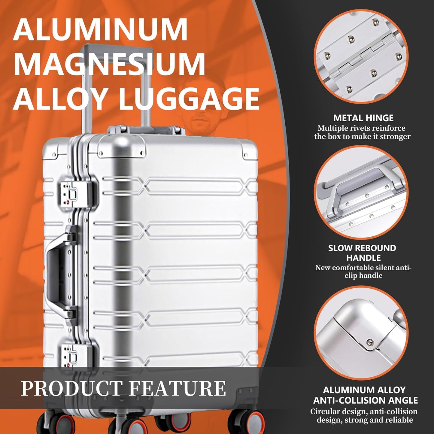 WEICHEN All Aluminum Magnesium 24 Inch Luggage with Spinner Wheels & Duffle-Travel Bag, Hard Case Aluminum Luggage Suitcase with Spinner Wheels and TSA Lock