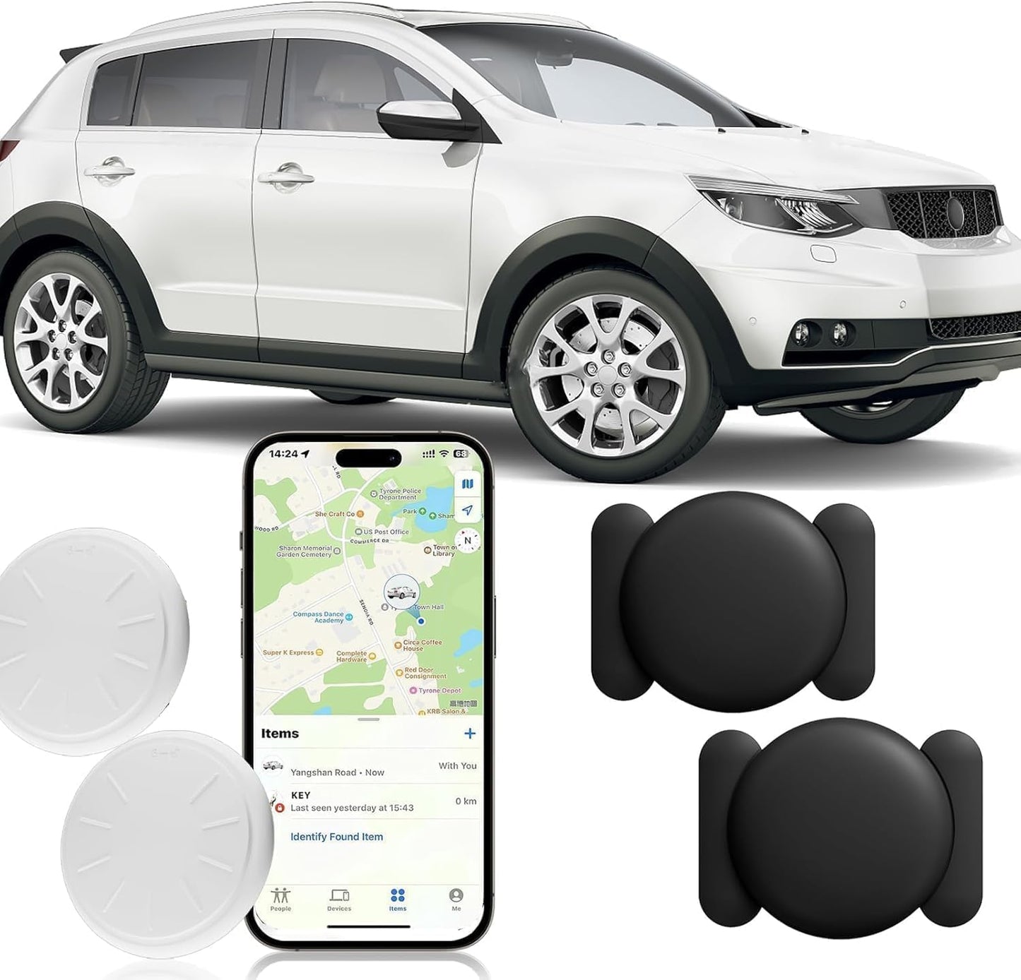No Subscription Vehicle GPS Tracker,Portable Car GPS Tracker Work with Apple Find My（iOS Only,Mini Magnetic GPS Device Full Coverage Pinpoint Vehicle Location Elderly Children Pets (Black,2PCS)