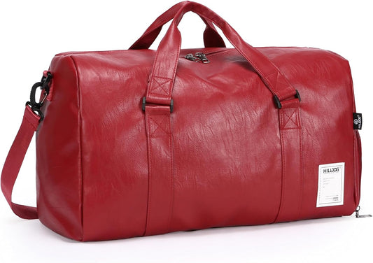 Leather Sports Gym Tote Bag with Shoes Compartment & Wet Pocket, Travel Duffel for Men & Women, Shoulder Weekender Overnight Bag for Yoga, Pilates, Swimming