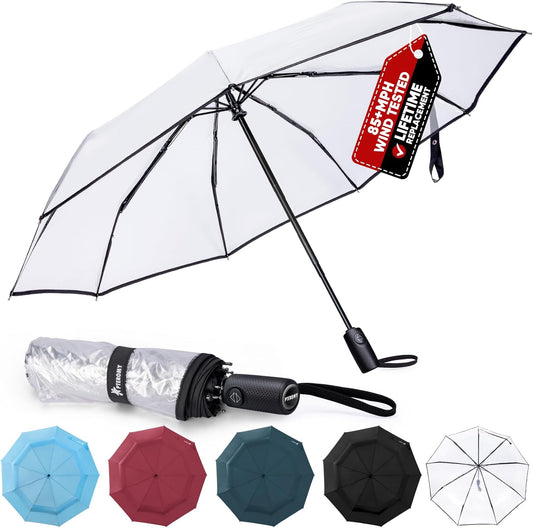 PTEROMY Windproof Compact Travel Umbrellas for Rain and Sun, Withstands 85MPH Winds Auto Open Close Folding Umbrella with Ergonomic Handle, Quick Dry Canopy for Commuting or Backpack