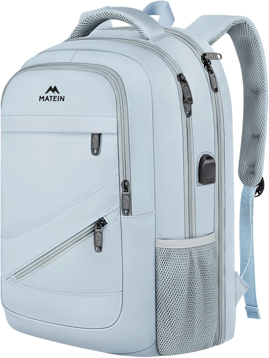 MATEIN Laptop Backpack 17 Inch, Womens Large Work Commute Backpack with USB Charging Port, Water Resistant Anti Theft Computer Bag for Students, Travel Daypack with Luggage Strap, Haze Blue