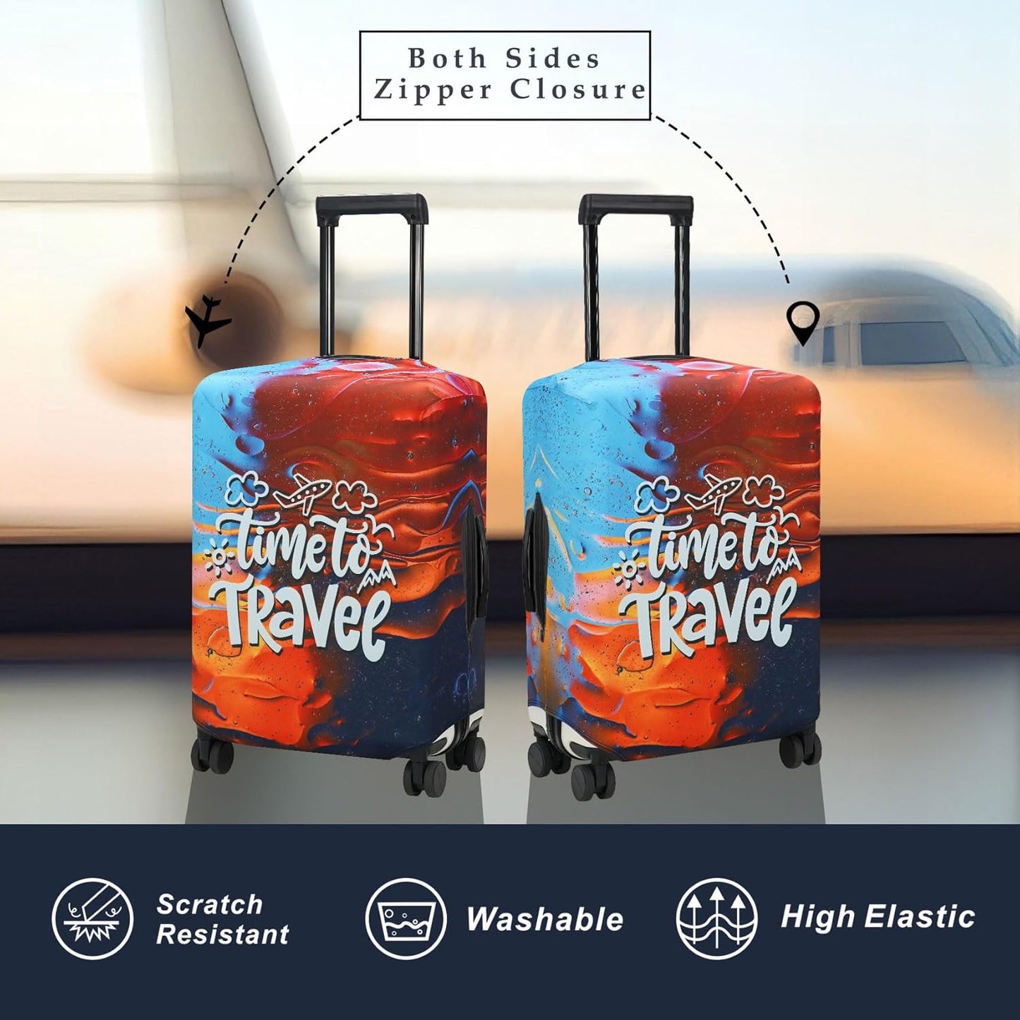 Explore Land Luggage Cover Suitcase Protector Fits 27-30 Inch Case (Time to Travel, L)