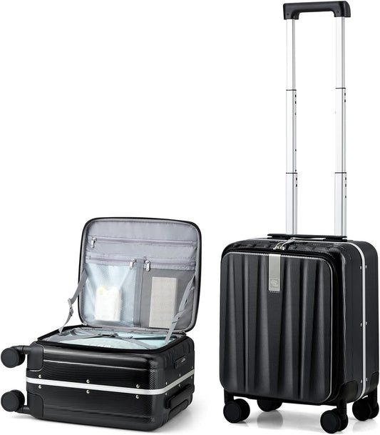 Hanke 16 inch Underseat Carry On Suitcases with Wheels,Lightweight Hard Shell Carry on Luggage with Wheels for Weekender,Top Opening Small Suitcase,Travel Luggage for Womem Men,Jet Black.