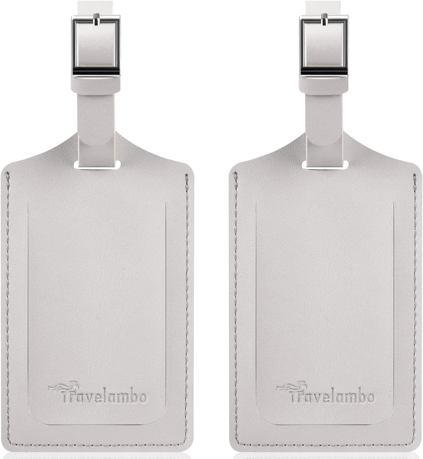 Travelambo Luggage Tags for Suitcases Faux Leather Privacy Protection 2 Pack Bag Tags Travel Accessories Essential, Light Grey