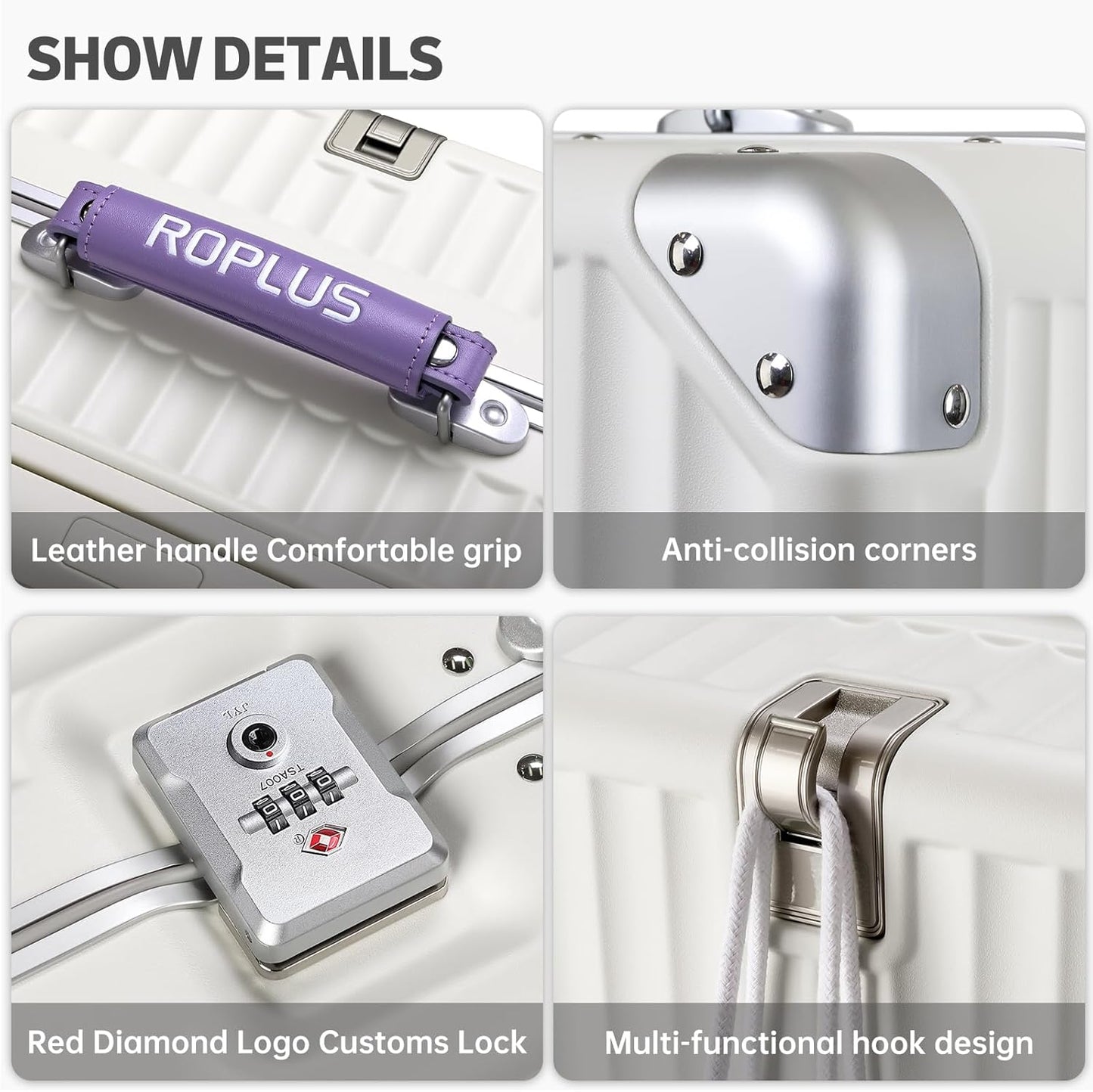 Aluminium Frame Checked-Luggage with Smooth Jelly Wheels, Hardside Zipperless Rolling Suitcase with TSA Lock (WhitePurple, 28-Inch)