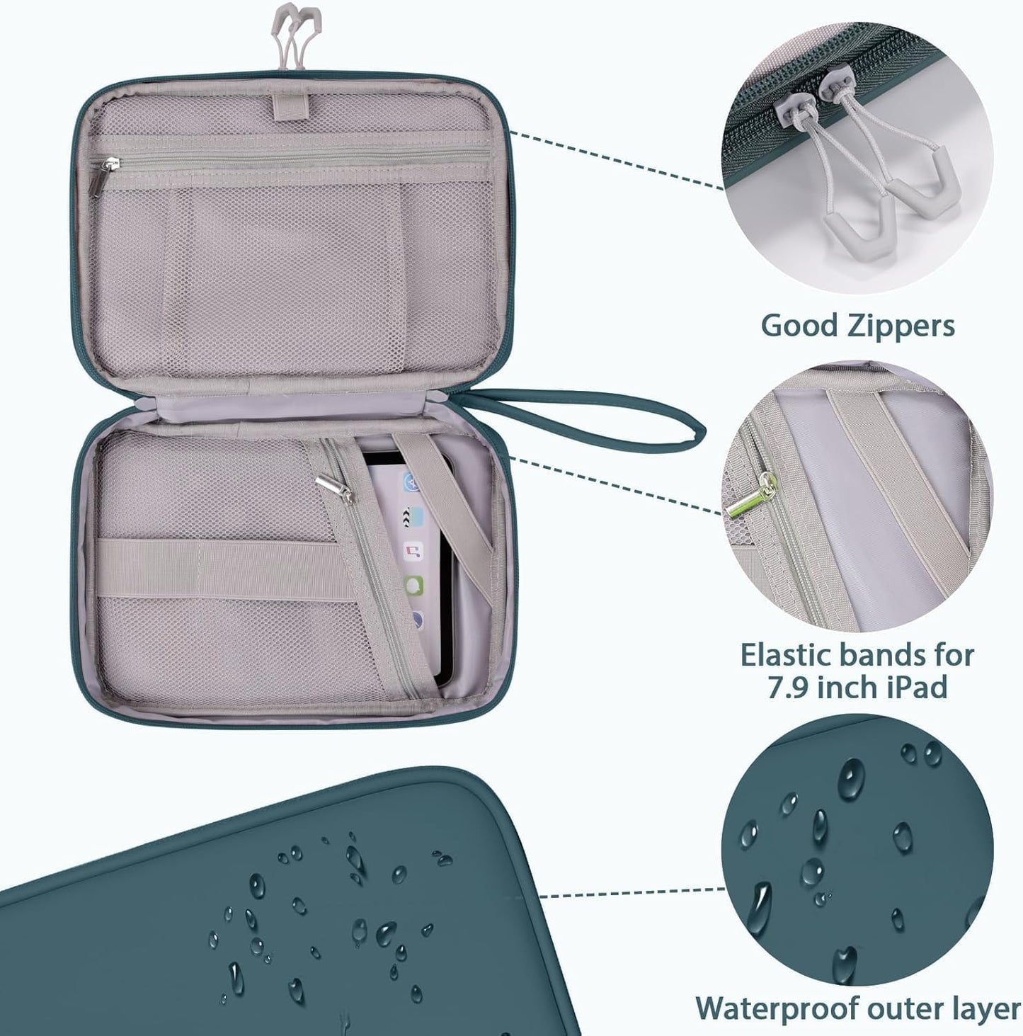 DDgro Electronics Travel Organizer Case for Cables/Cords/Chargers/Tech Essentials, Double Layers (Aqua Blue, PU-Large)