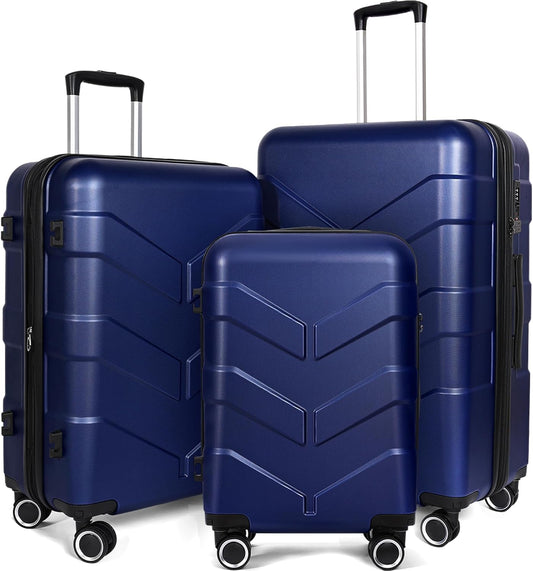 Luggage Sets 3 Piece with Spinner Wheel, Hardside Suitcase Set with TSA Lock, Expandable Lightweight Travel Luggage for Men and Women, Blue