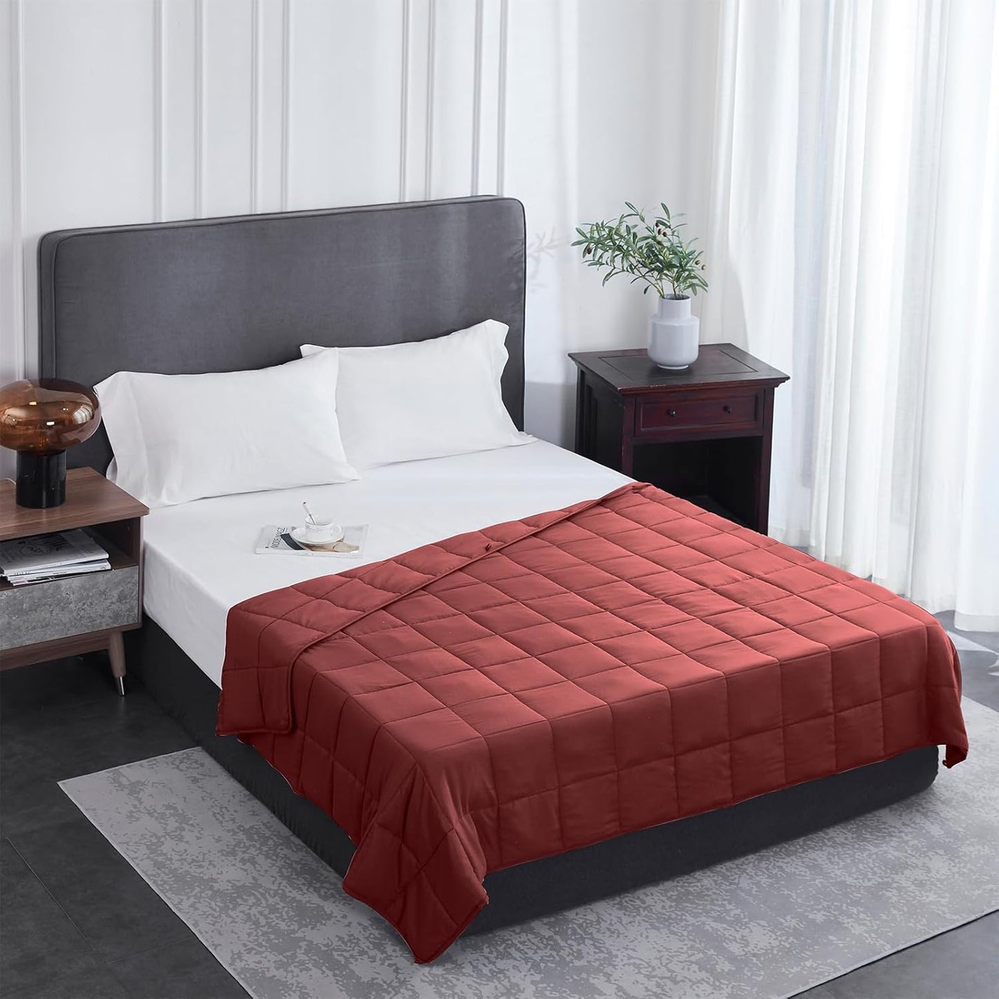 L'AGRATY Weighted Blanket - 60"x80" 20lbs Cooling Breathable Heavy Blanket Microfiber Material with Glass Beads for Adult All-Season Summer Fall Winter Soft Thick Comfort