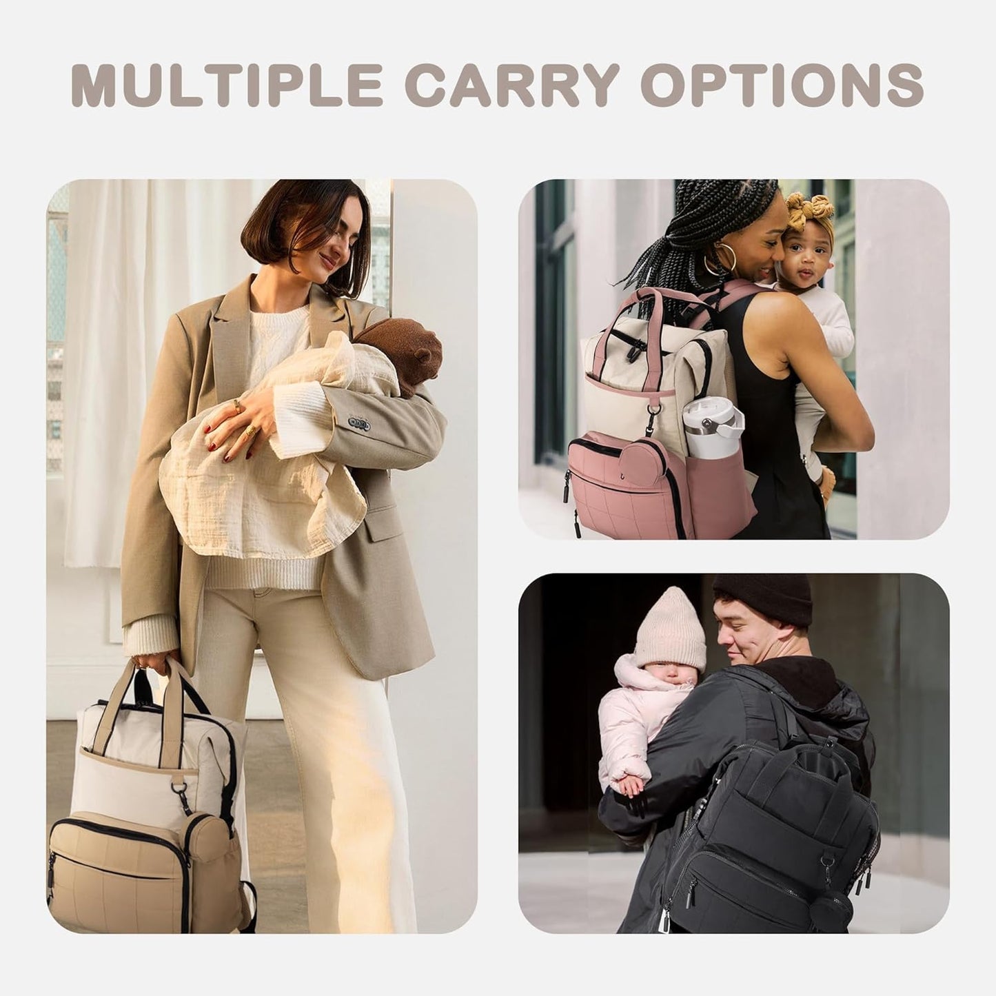 VONAL Diaper Bag Backpack, Lightweight Baby Diaper Bags, Travel Large Diaper Bag with Changing Station, Pink Diaper Backpack for Boys Girls Newborn with Insulated Pockets, Stroller Straps