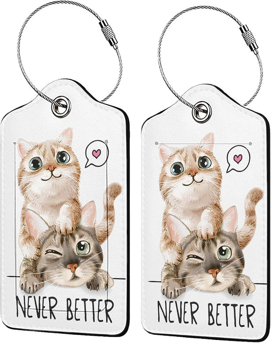 Cats in Love 2-Pack Luggage Tags for Suitcases,Leather Baggage Tag with Loop, Tags Private Name ID Labels for Women Girl Men Boys Travel Baggage Suitcase