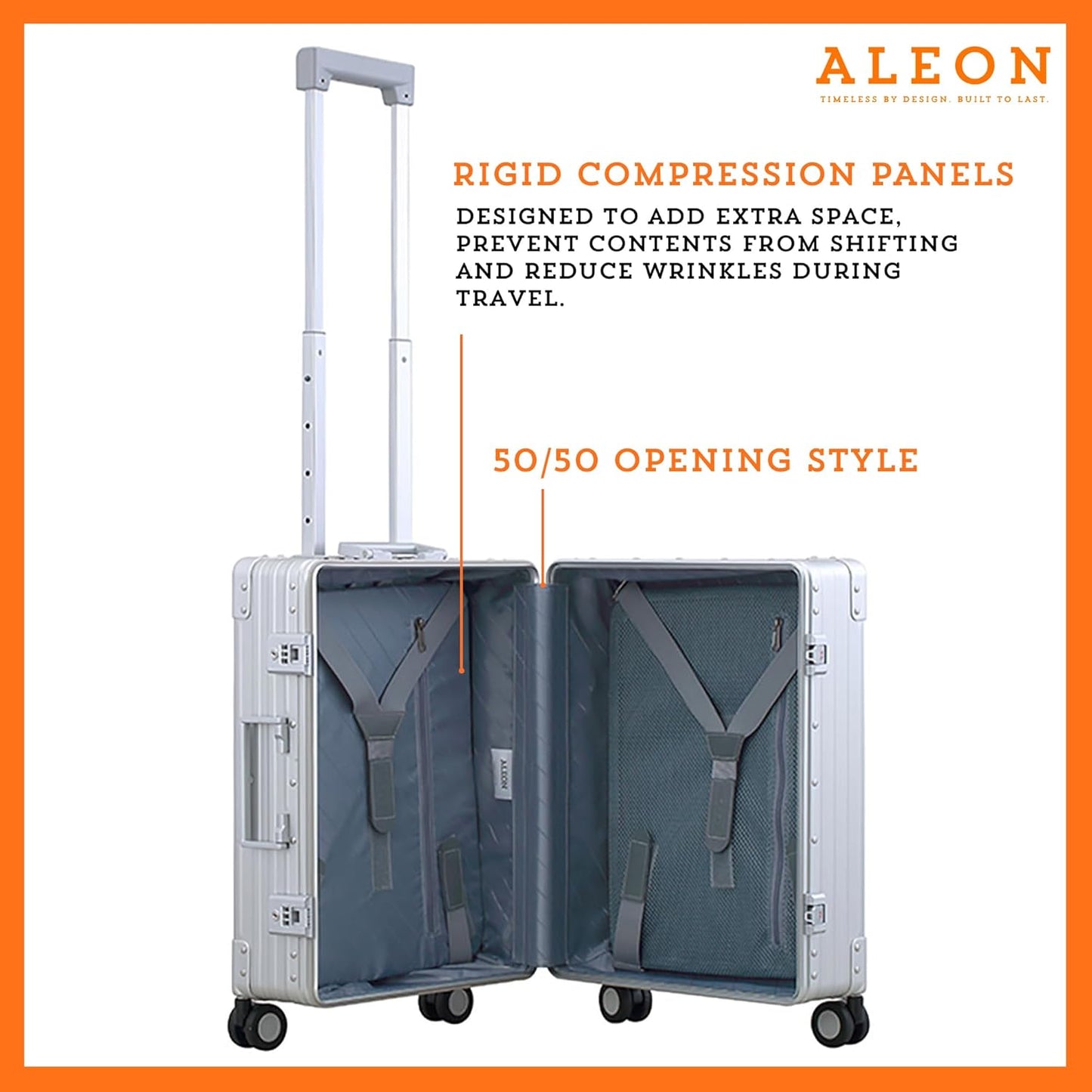All Aluminum Lightweight Carry-On Luggage - Hardside Carry-On Suitcase, TSA Approved, Hard Shell Suitcase for Travel, Airline Approved 21 Inch Hard Spinner Wheels Luggage (Platinum)