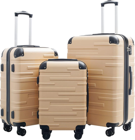 Coolife Luggage Expandable(only 28") Suitcase 3 Piece Set with TSA Lock Spinner 20in24in28in (champagne)