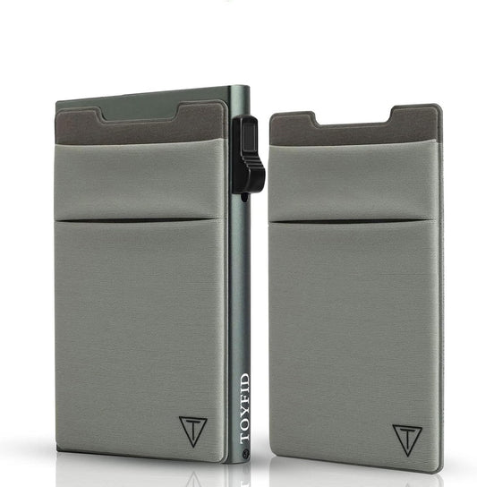 Slim Wallet for Men and Women,Pop Up Credit Card Wallet Metal Minimalist Cards Holder with Money Pocket,Small Ultralight Aluminum RFID Blocking Wallets 6-12 Card Capacity,Grey