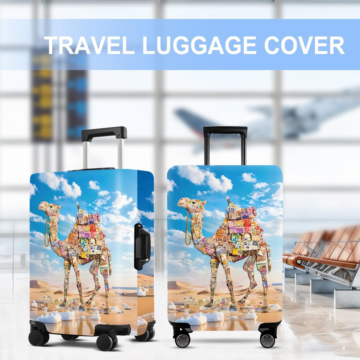 Camel Luggage Cover Washable Suitcase Protector Anti-Scratch,Stretchable Fit for 20-34Inch Luggage Durable Travel Bag Cover with Zipper Closure (XL(32-34inch suitcase))
