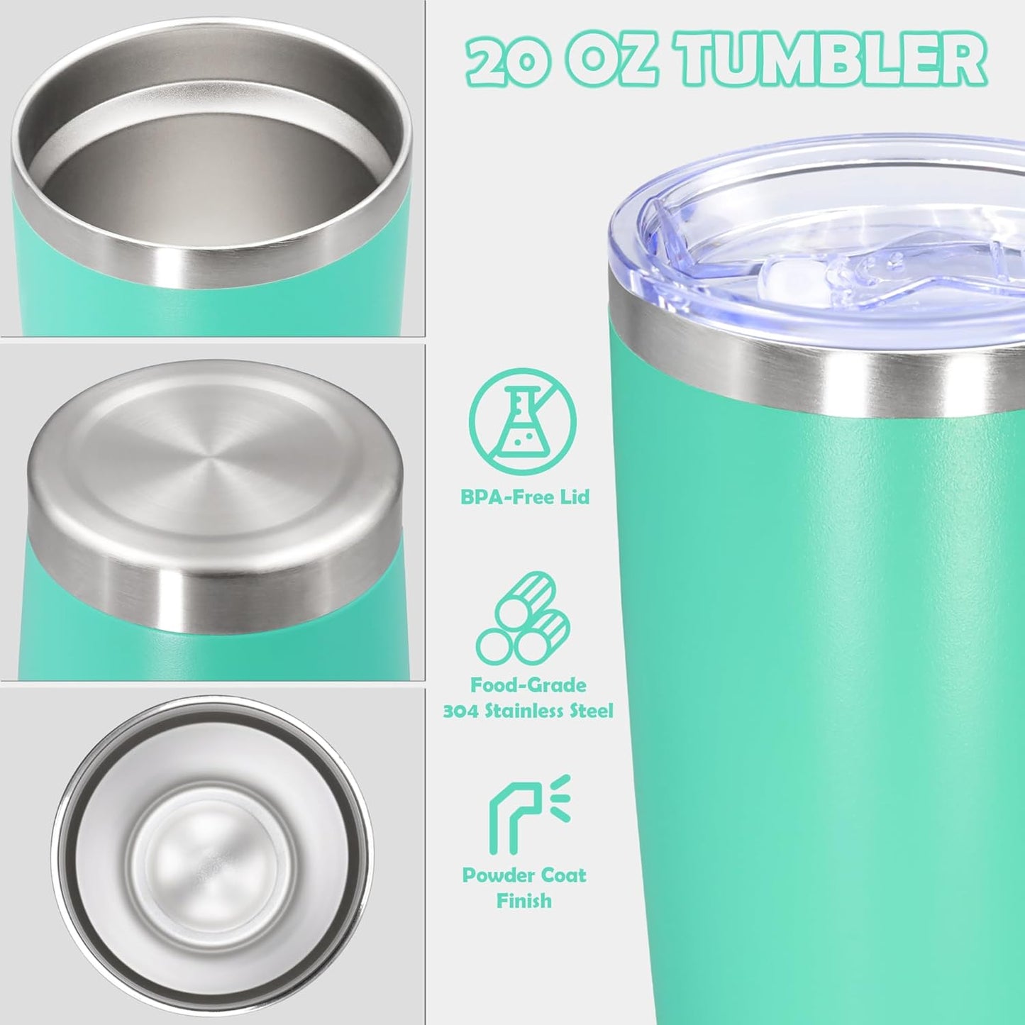 20oz Tumbler Bulk Stainless Steel Tumbler Cup with Lid Vacuum Insulated Double Wall Travel Mug, Durable Powder Coated Travel Coffee Tumbler Mug for Hot & Cold Drinks, Light Blue,8 Pack
