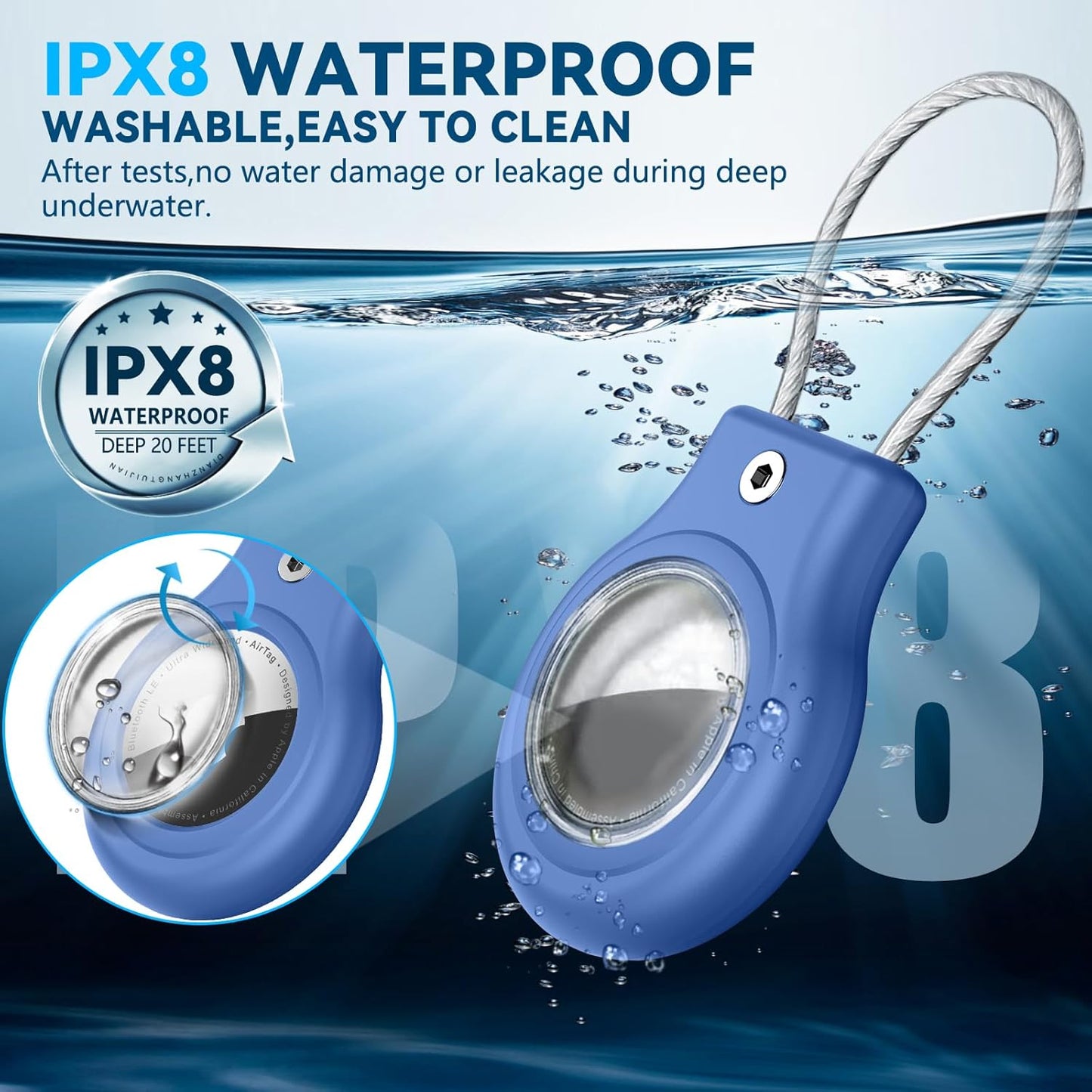 Waterproof Airtag Holder,Airtag Case with Secure Lock,Airtags Keychain for Apple Airtag,Anti-Lost Protective Cover Air tag Accessories for GPS Item Finder Tracker Luggage,Bag,Key,Pet,Cat Dog,Blue