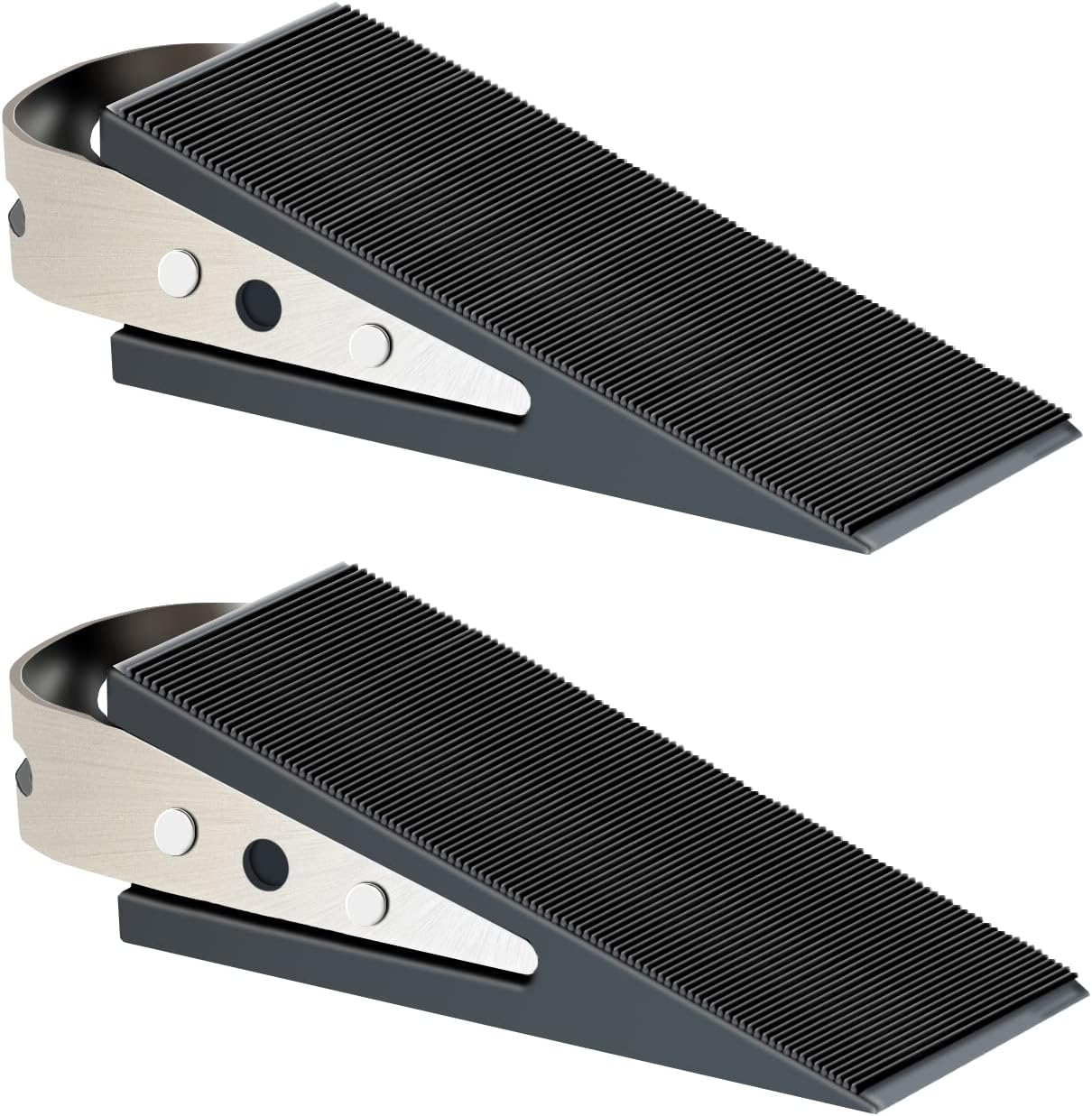 Shackcom Door Stopper, 2 Pack Black Heavy Duty Wedge That Holds Doors Firmly and Doesn’t Budge, Made of Rubber and Stainless Steel, Works on All Floor Surfaces, with Hanger which Easy to Storage