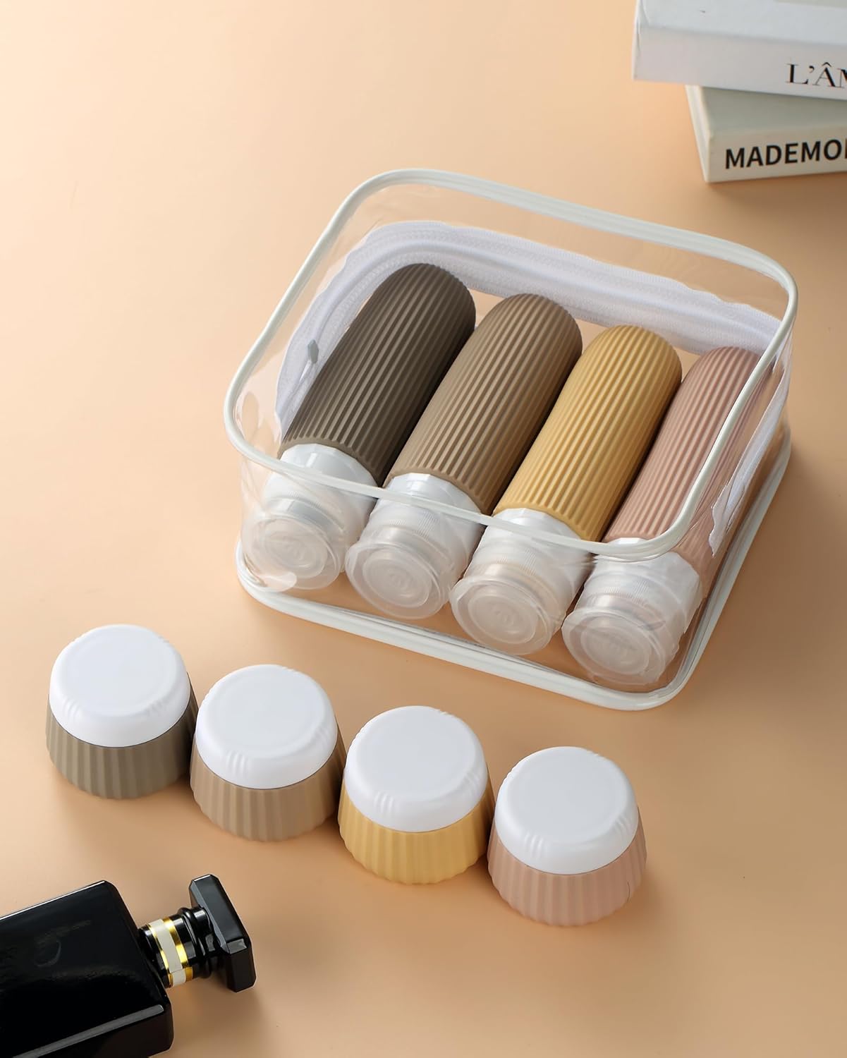 Travel Bottles 8 Pack, TSA Approved 3 oz Travel Toiletries Containers with Clear Bag, Leak Proof Silicone Squeezable Essentials Jars