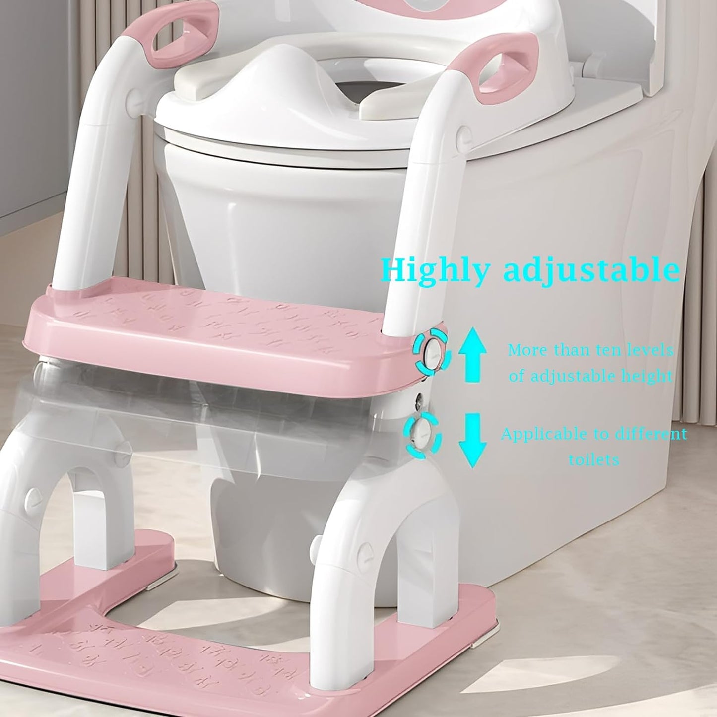 Potty Training Seat Upgraded 2-in-1 Potty Toilet for Kids Boys and Girls, Adjustable Step & Seat Height with Splash Guard Anti-Slip Pad Step Stool(White and Pink)