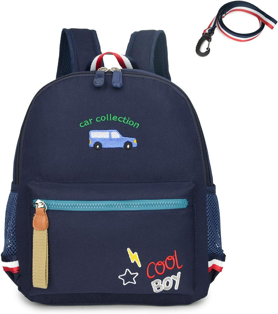 willikiva Cartoon Bus 12 Kindergarten Backpack for Kids Girls and Boys,Waterproof Preschool Toddler Backpack Wiht Leash and Safety Harness(Deep Blue)