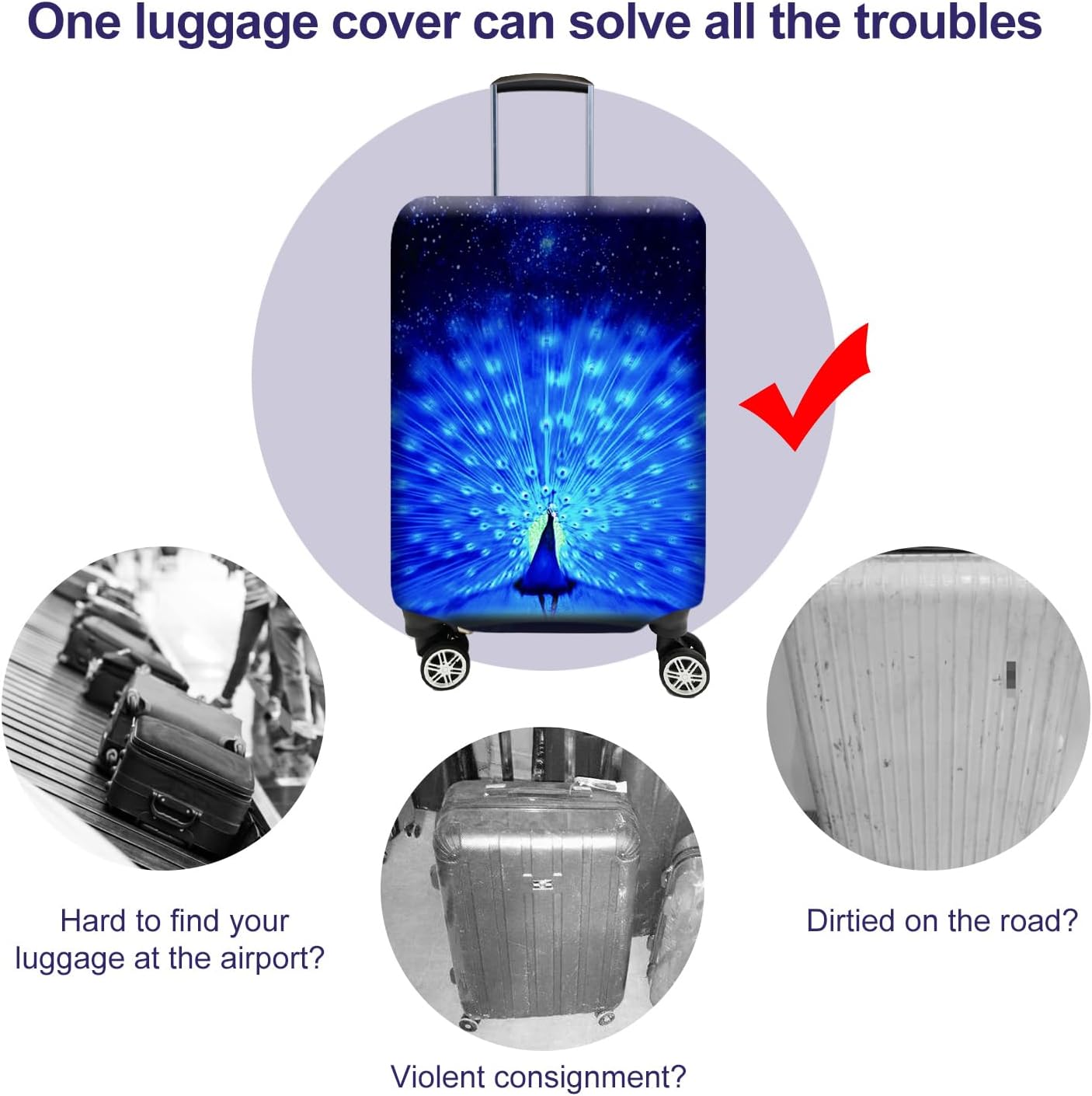 7-Mi Suitcase Cover 3D Print Design Travel Luggage Protector Trolley Case Cover 29"-30" Sleeve, BluePeacock