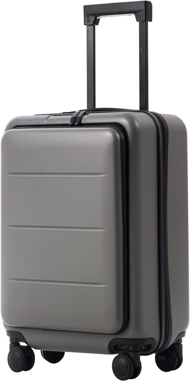 COOLIFE Luggage Suitcase Piece Carry On ABS+PC Spinner Trolley with pocket Compartmnet(Titanium gray, 20in(carry on))
