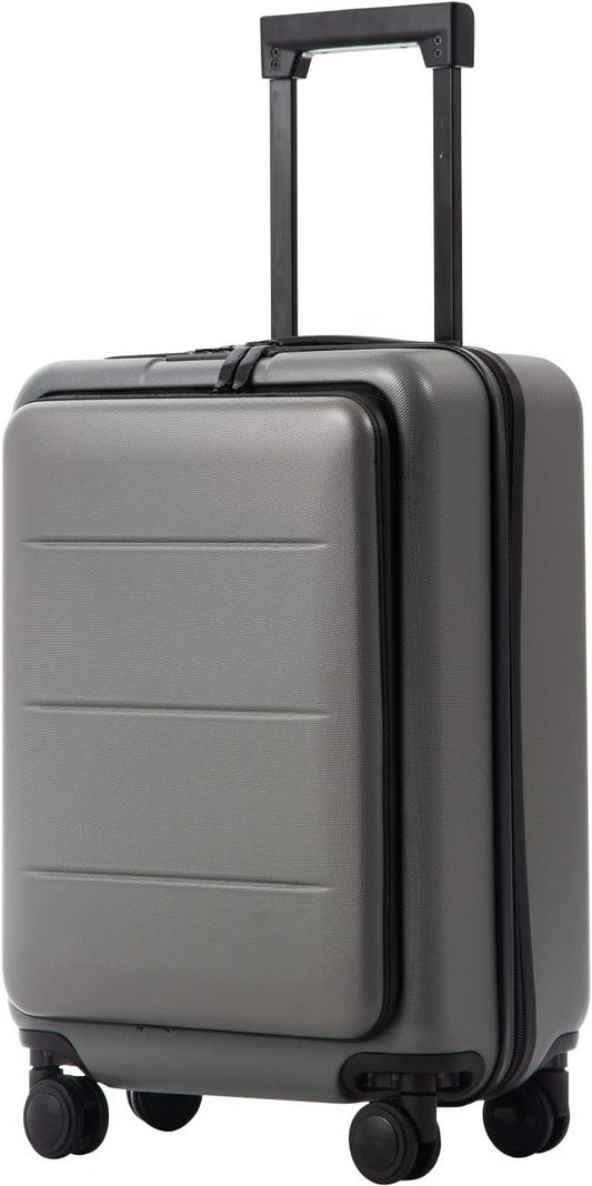 COOLIFE Luggage Suitcase Piece Carry On ABS+PC Spinner Trolley with pocket Compartmnet(Titanium gray, 20in(carry on))