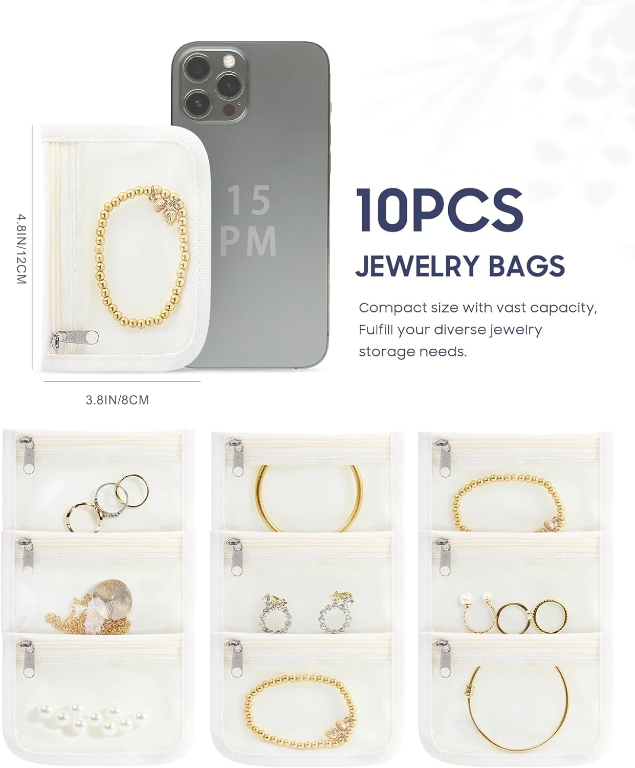 Travel Jewelry Bags, 10Pcs Clear Velvet Zipper Travel Jewelry Organizer, Portable Anti Tarnish Jewelry Storage Pouch Bag Gift for Women Girls, 10Pcs Bags