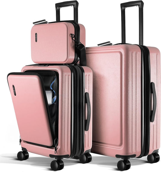 Luggage Sets 3 Piece, 22 Inch Carry on Luggage and 28 Inch Suitcases with Wheels Spinner, Durable Hard Shell Suitcase Set, Expandable Travel Suitcase, Pink