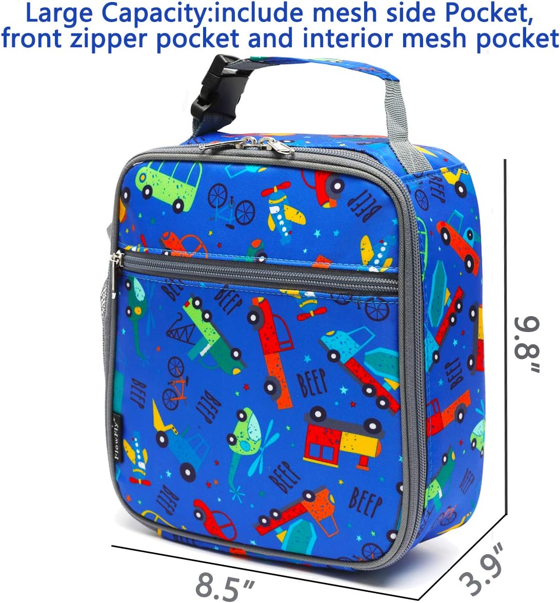 FlowFly Kids Lunch box Insulated Soft Bag Mini Cooler Back to School Thermal Meal Tote Kit for Girls, Boys, Car