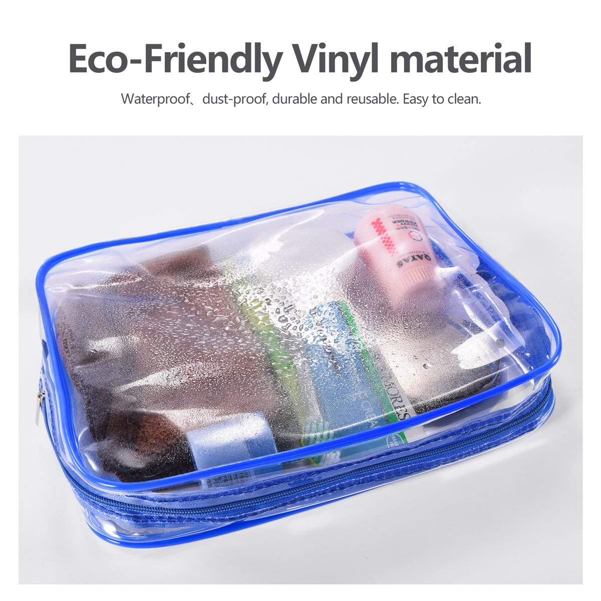 6Pcs Crystal Clear PVC Travel Toiletry Bag Kit for Women Men, Waterproof Vinyl Packing Organizer Storage Bags with Zipper Handle Straps, Cosmetic Pouch Carry on Airport Airline Compliant Bag Handbag