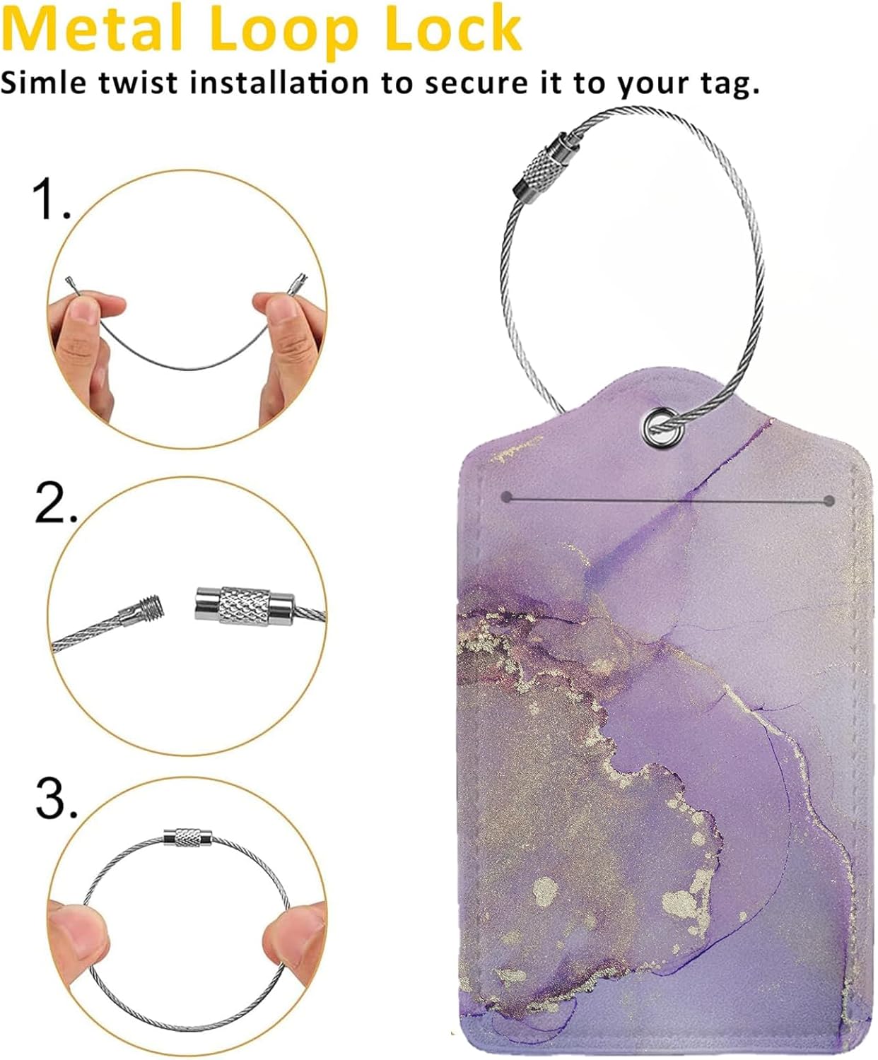 Light Purple Marble Luggage Tag Personalized Luggage Tags for Suitcases,Leather Bag Tags for Backpacks Handbag with Name ID Label Travel Essentials Baggage Tags 2 Pack