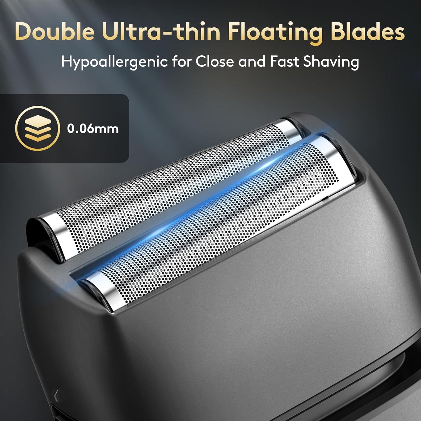 Brightup Foil Shaver, Mens Electric Razor, Shavers for Men with Trimmer, Cordless USB-C Rechargeable Waterproof Double Floating Blades for Close Shaving Face, 2 Speed, LED Display&Travel Pouch, Gray