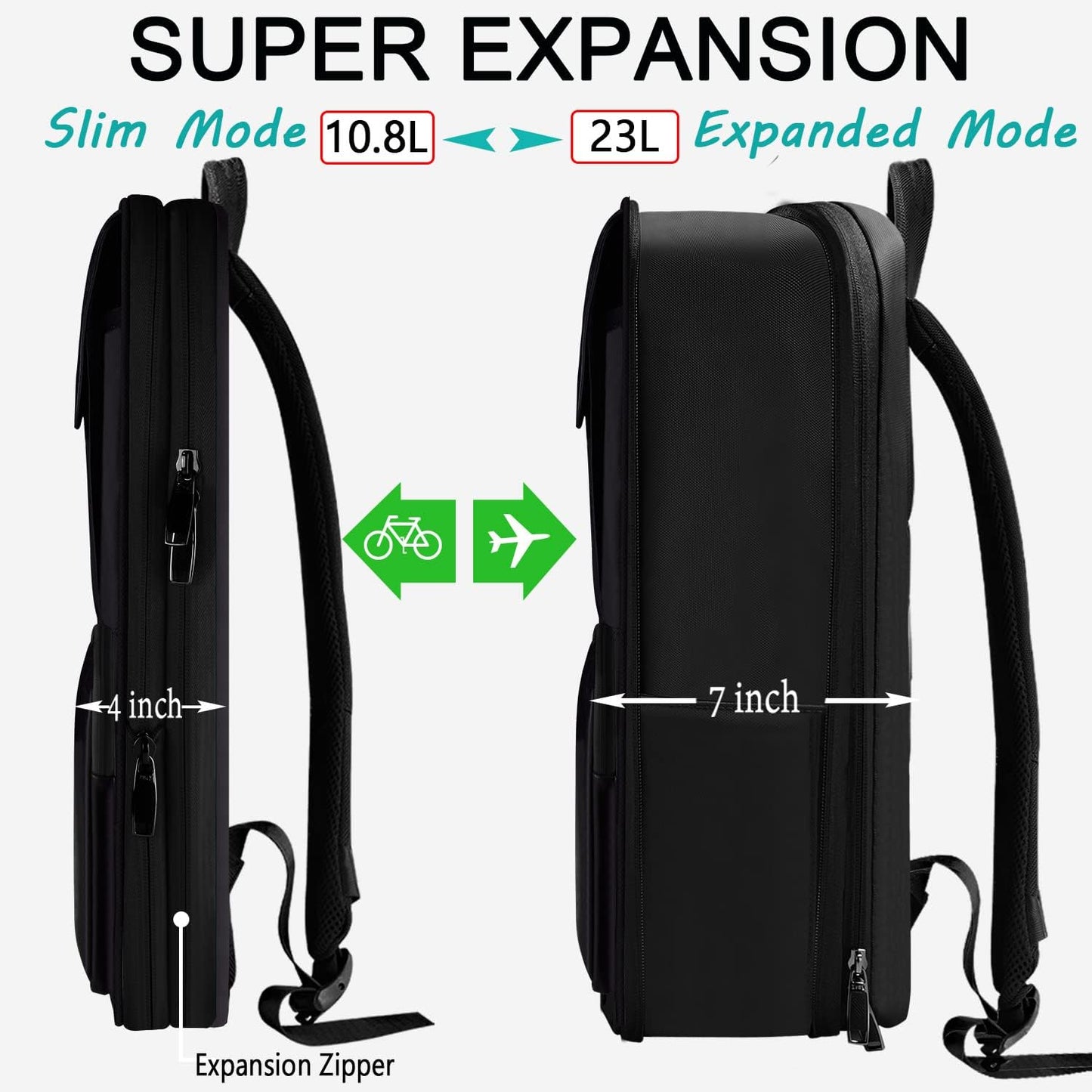 ZINZ Laptop Backpack 15 15.6 16 Inch, Expandable Computer Rucksack with Multi-Pockets Anti-Theft Travel Daypack for Men and Women,Black