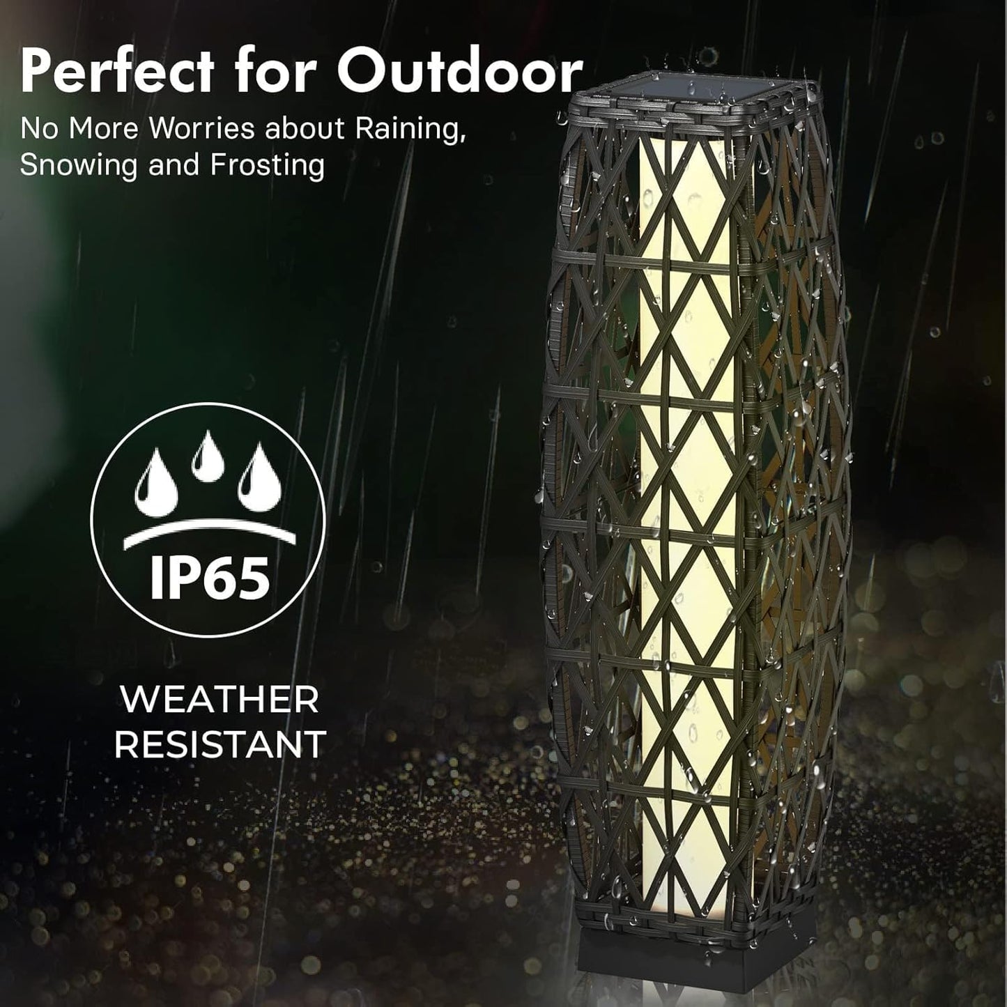 Grand patio 2-Piece Solar Outdoor Floor Lamp Solar Powered Wicker Lantern Outdoor Weather-Resistant Deck Light for Garden Porch Yard-Silver Gray, Large Cindy