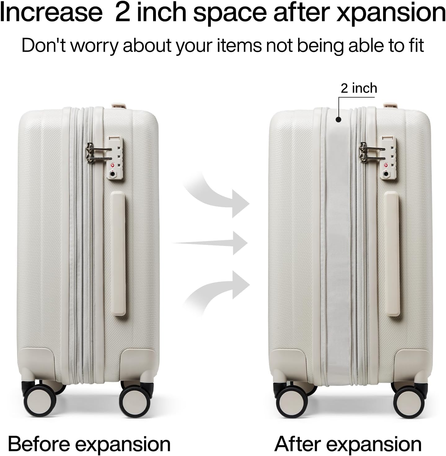 Hanke 29 Inch Expandable Checked Luggage Lightweight PC Hard Shell Luggage Suitcases with Wheels Travel Luggage Rolling Large Suitcase Travel Luggage Bag for Study Abroad.(Ivory White)